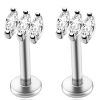 Studs Impuria Jewelry | Trois Triple Crystal Marquise Ear Piercing Earring Stud Set Silver