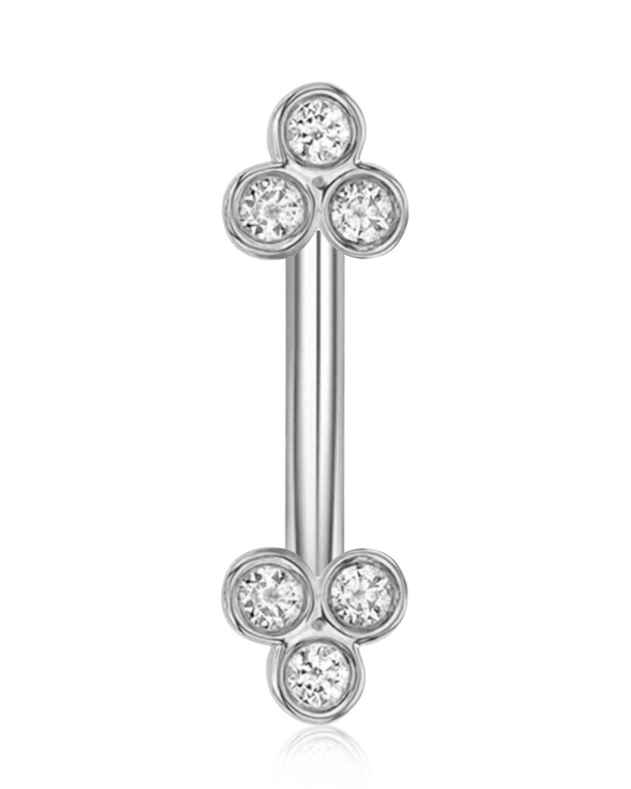 Curved Barbells Impuria Jewelry | Trifecta Triple Crystal Bezel Rook Ear Piercing Jewelry Curved Barbell Silver - 1 Piece