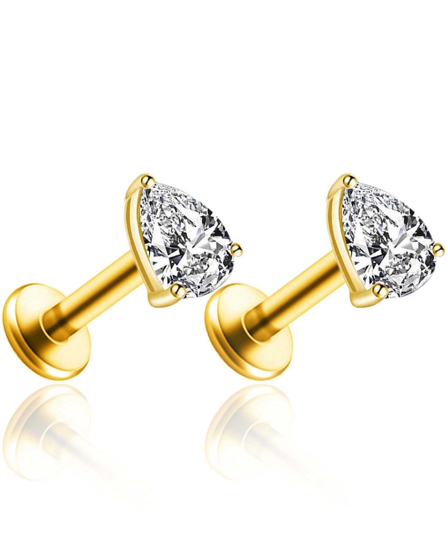 Flat Back Studs Impuria Jewelry | Pluie Teardrop Crystal Prong Ear Piercing Earring Stud Set