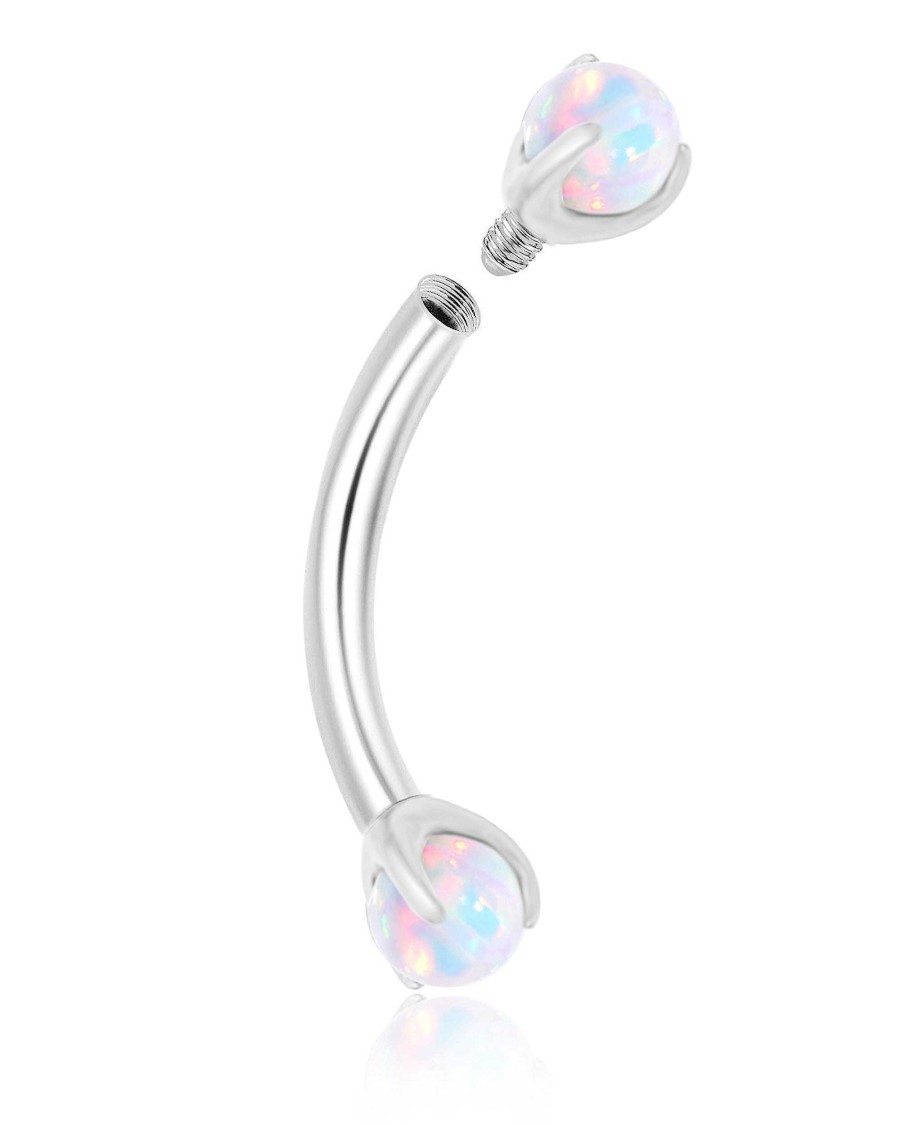 Curved Barbells Impuria Jewelry | Luminous Opal Threaded Prong Rook Ear Piercing Jewelry Curved Barbell Silver Titanium - 1 Piece