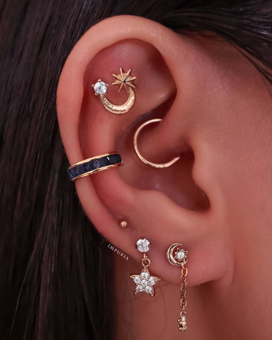 Studs Impuria Jewelry | Comet Celestial Crystal Moon Star Ear Piercing Earring Stud Set Gold