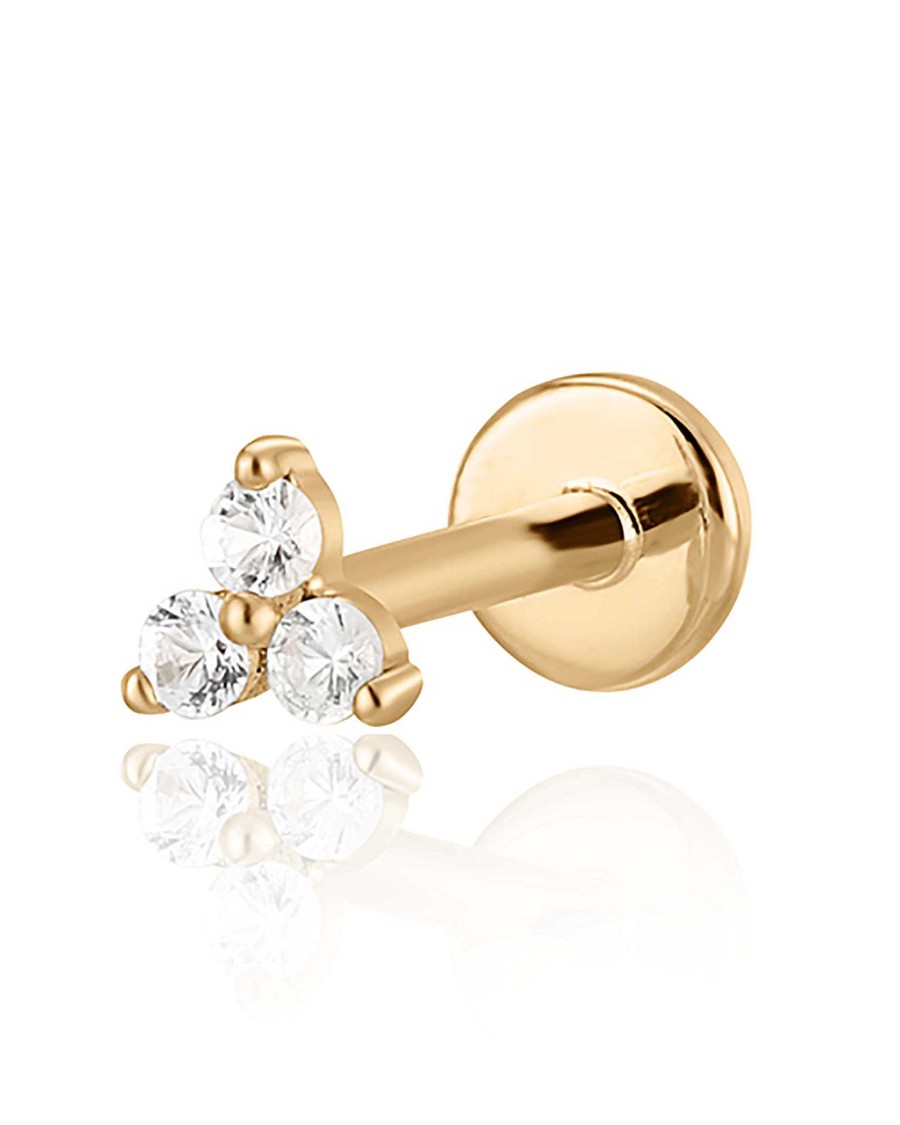 Studs Impuria Jewelry | Trine Triple Crystal Threaded 14K Gold Earring Stud