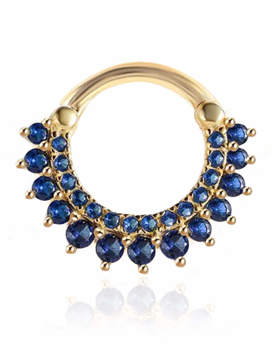 Hoops Impuria Jewelry | Crown Double Blue Crystal Daith Ear Piercing Ring Hoop Clicker Gold - 1 Piece