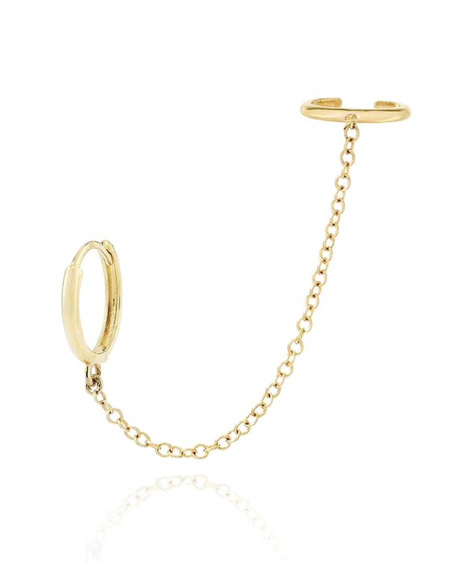 Huggie Earrings Impuria Jewelry | Joy Chain Ear Cuff Polished Hoop Huggie Earring Gold