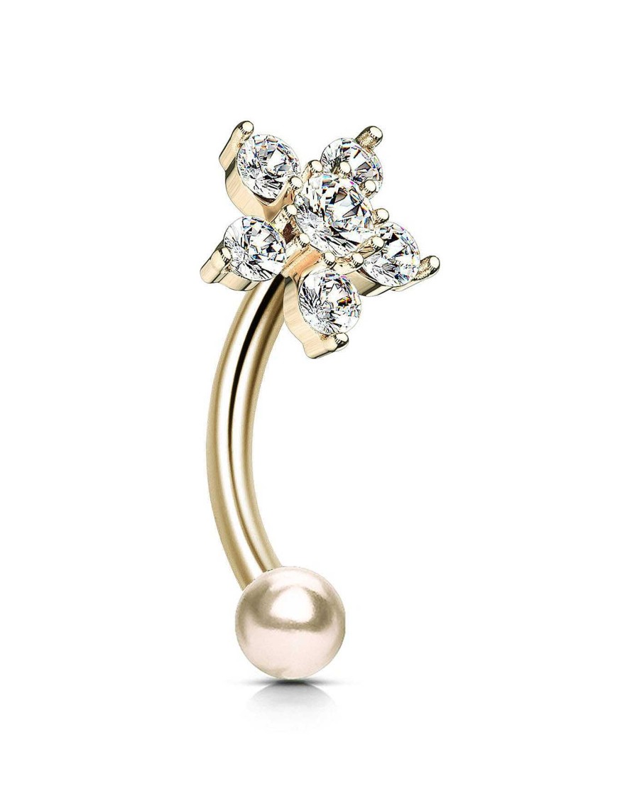 Curved Barbells Impuria Jewelry | Jasmine Crystal Flower Rook Piercing Jewelry Curved Barbell