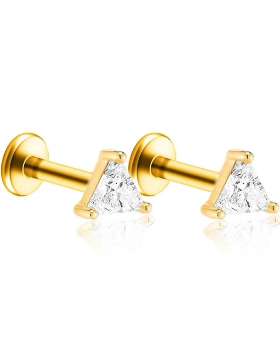 Flat Back Studs Impuria Jewelry | Guerline Triangle Crystal Prong Ear Piercing Earring Stud Set