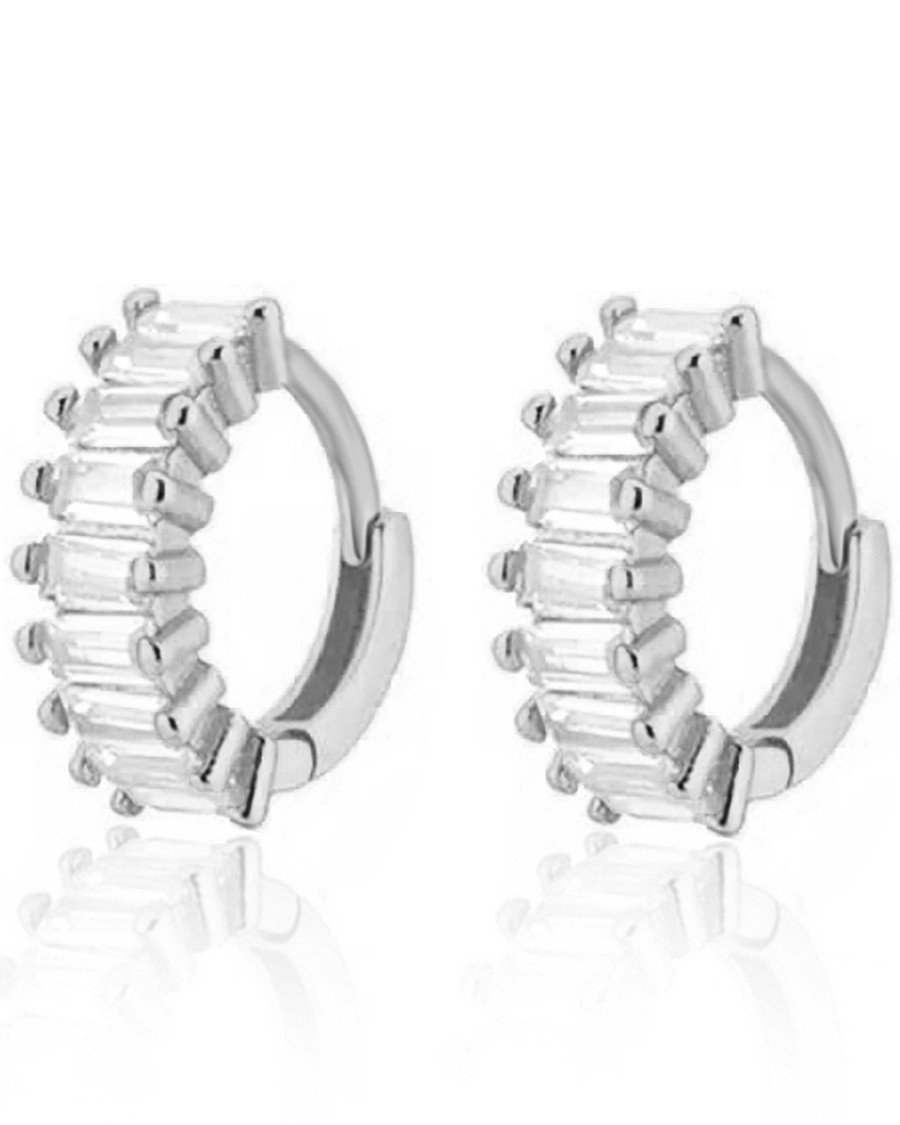 Huggie Earrings Impuria Jewelry | Genevieve Crystal Baguette Eternity Hoop Huggie Earrings