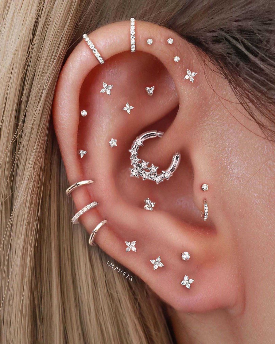 Hoops Impuria Jewelry | Solaris Crystal Stars Daith Ear Piercing Ring Hoop Clicker