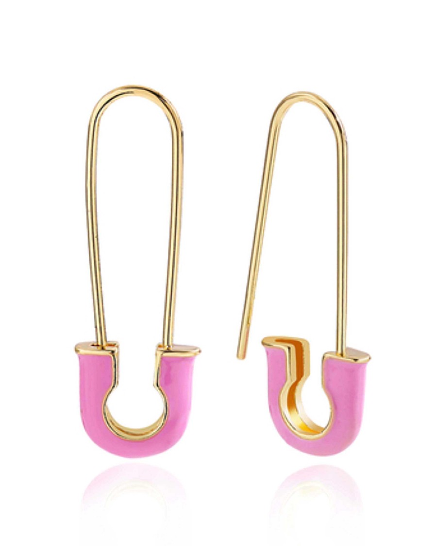 Hoops Impuria Jewelry | Paperclip Enamel Hoop Earring Gold & Pink - 1 Pair