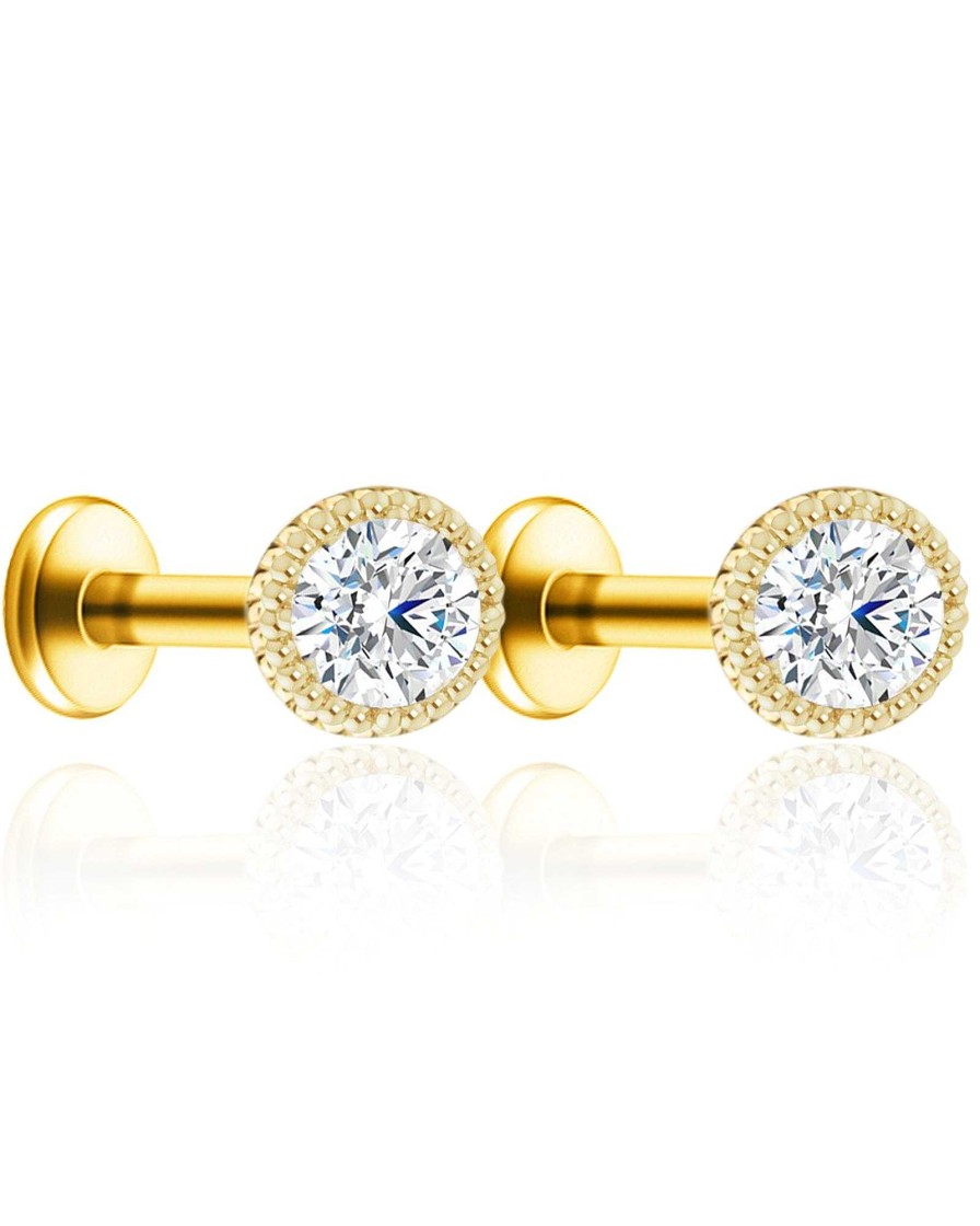 Studs Impuria Jewelry | Halo Circle Crystal Milgrain Ear Piercing Earring Stud Set