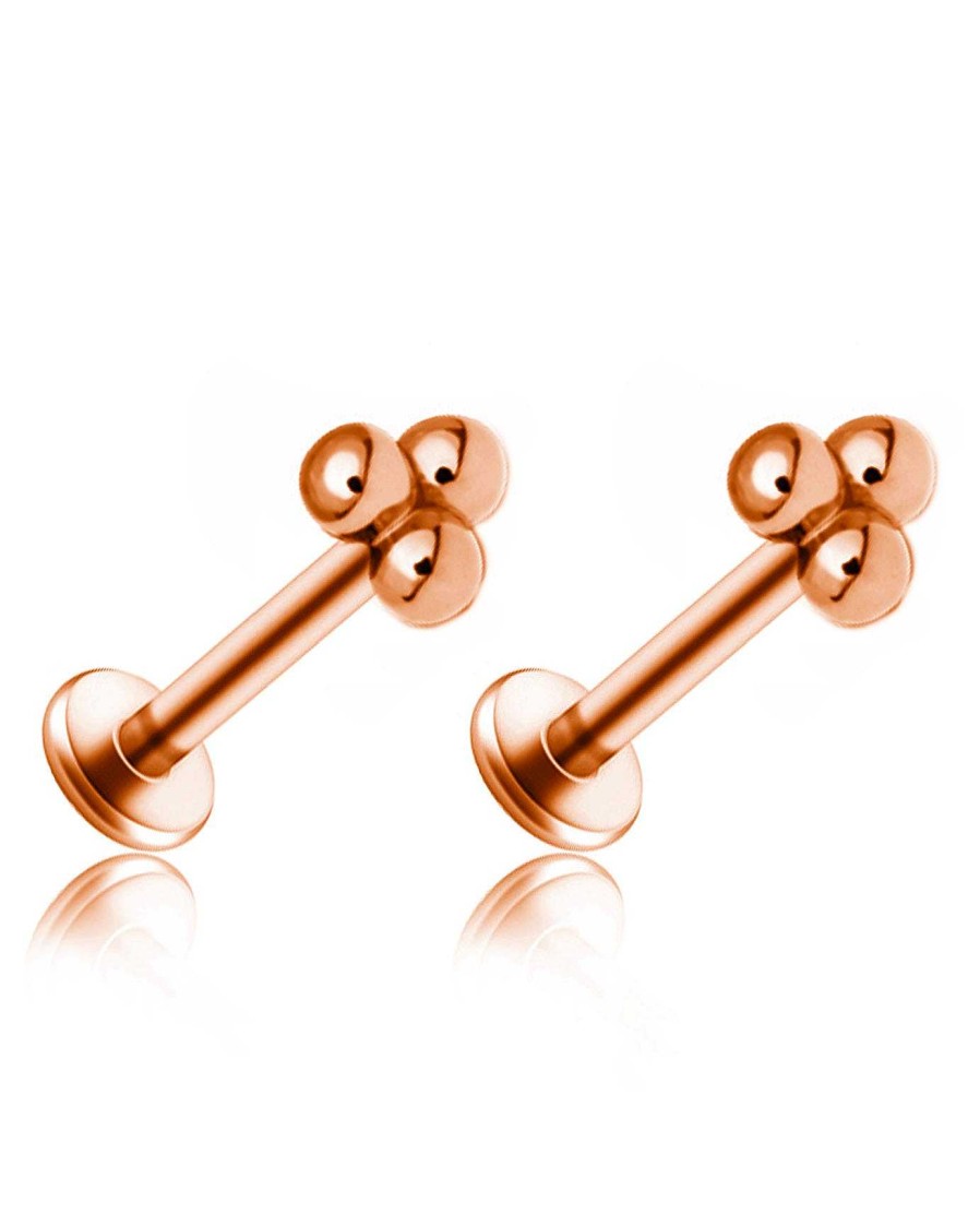 Studs Impuria Jewelry | Trinity Polished Triple Ball Milgrain Threaded Ear Piercing Earring Studs Set