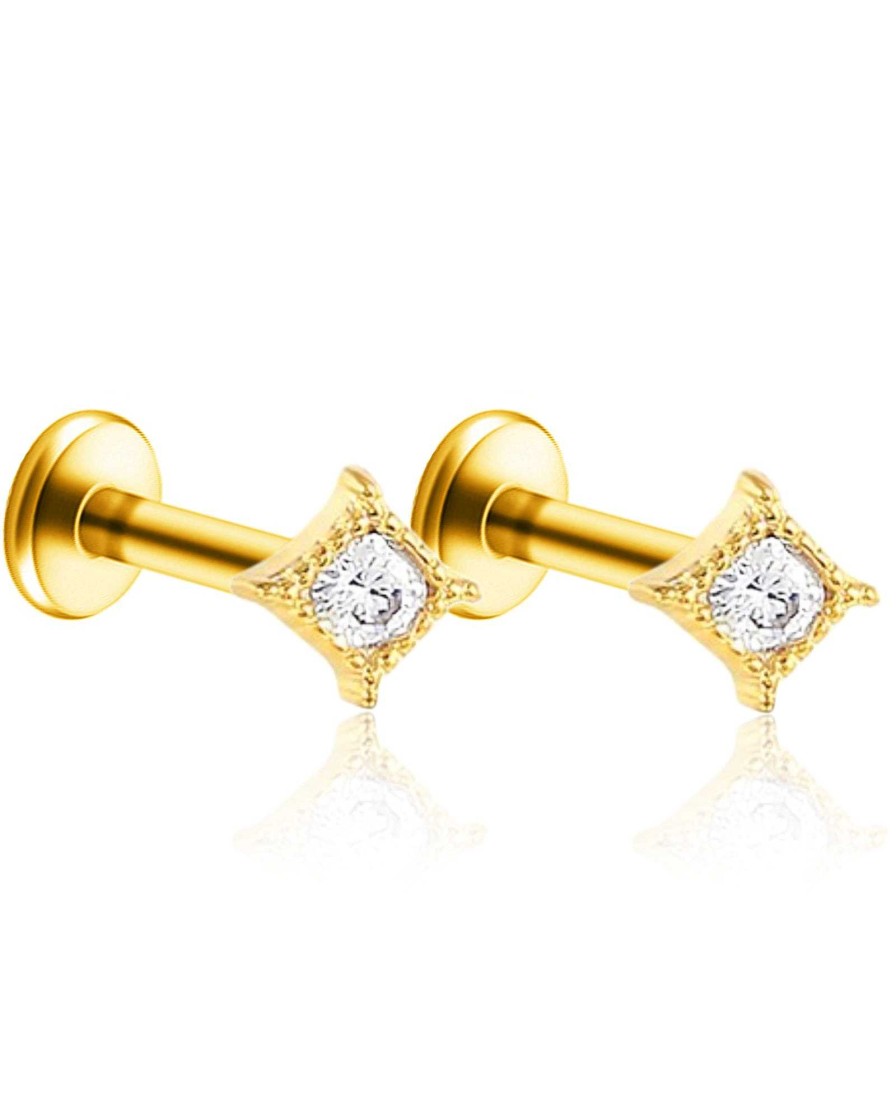 Flat Back Studs Impuria Jewelry | Carree Square Crystal Ear Piercing Earring Stud Set