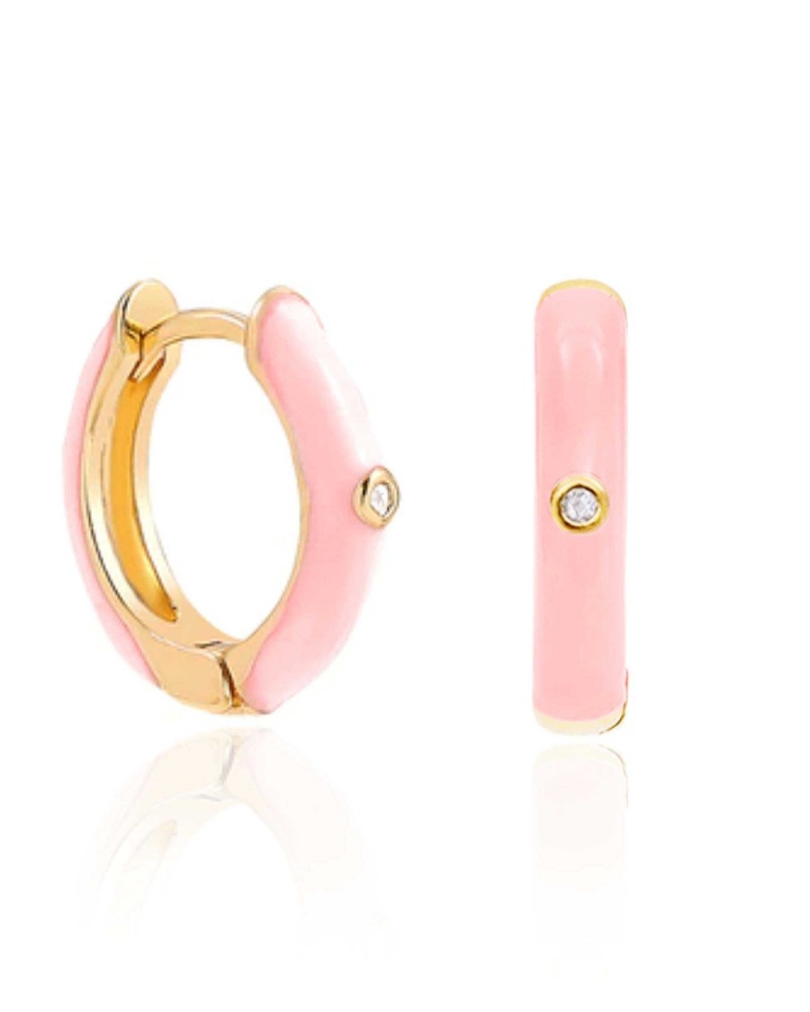 Huggie Earrings Impuria Jewelry | Laquer Crystal Bezel Enamel Hoop Huggie Earrings