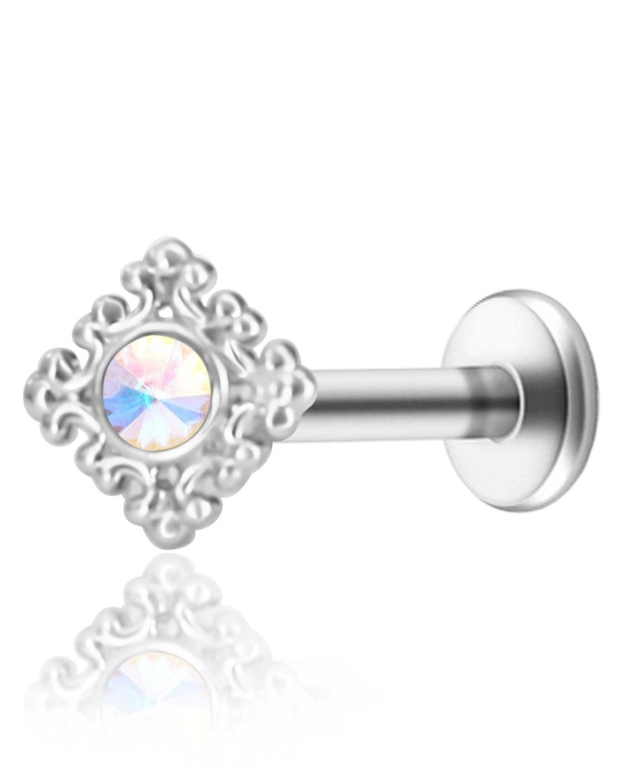 Flat Back Studs Impuria Jewelry | Shrina Aurora Borealis Crystal Fleur Ear Piercing Earring Stud Silver - 1 Piece