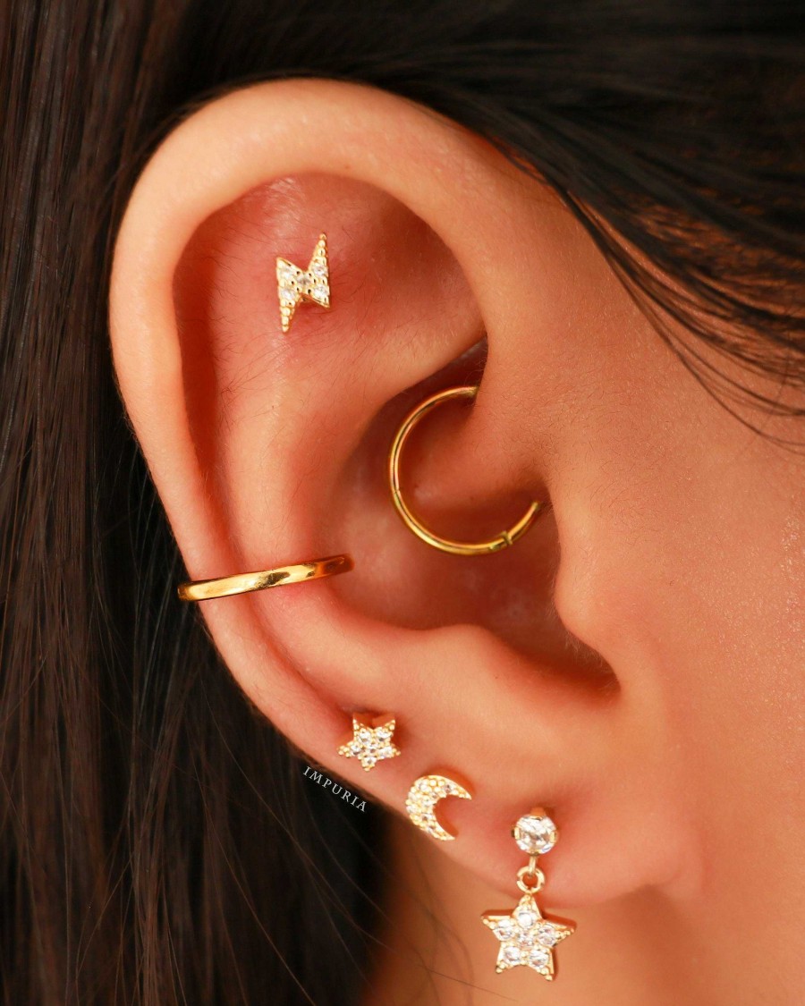 Flat Back Studs Impuria Jewelry | Blink Crystal Lightning Bolt Ear Piercing Earring Stud Set