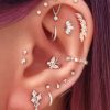 Studs Impuria Jewelry | Gracie Five Crystal Leaf Prong Ear Piercing Earring Stud Silver - 1 Piece