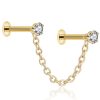 Studs Impuria Jewelry | Gemini Chain Double Crystal Threaded Prong Ear Piercing Earring Stud Set