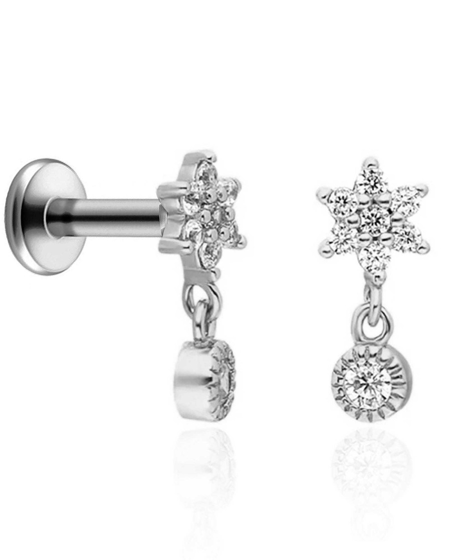 Studs Impuria Jewelry | Kalina Flower Dangle Crystal Drop Ear Piercing Earring Studs Set