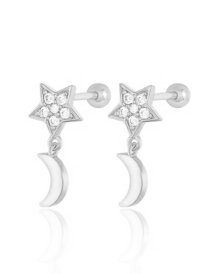 Studs Impuria Jewelry | Polarius Star Moon Drop Ear Piercing Earring Stud Set