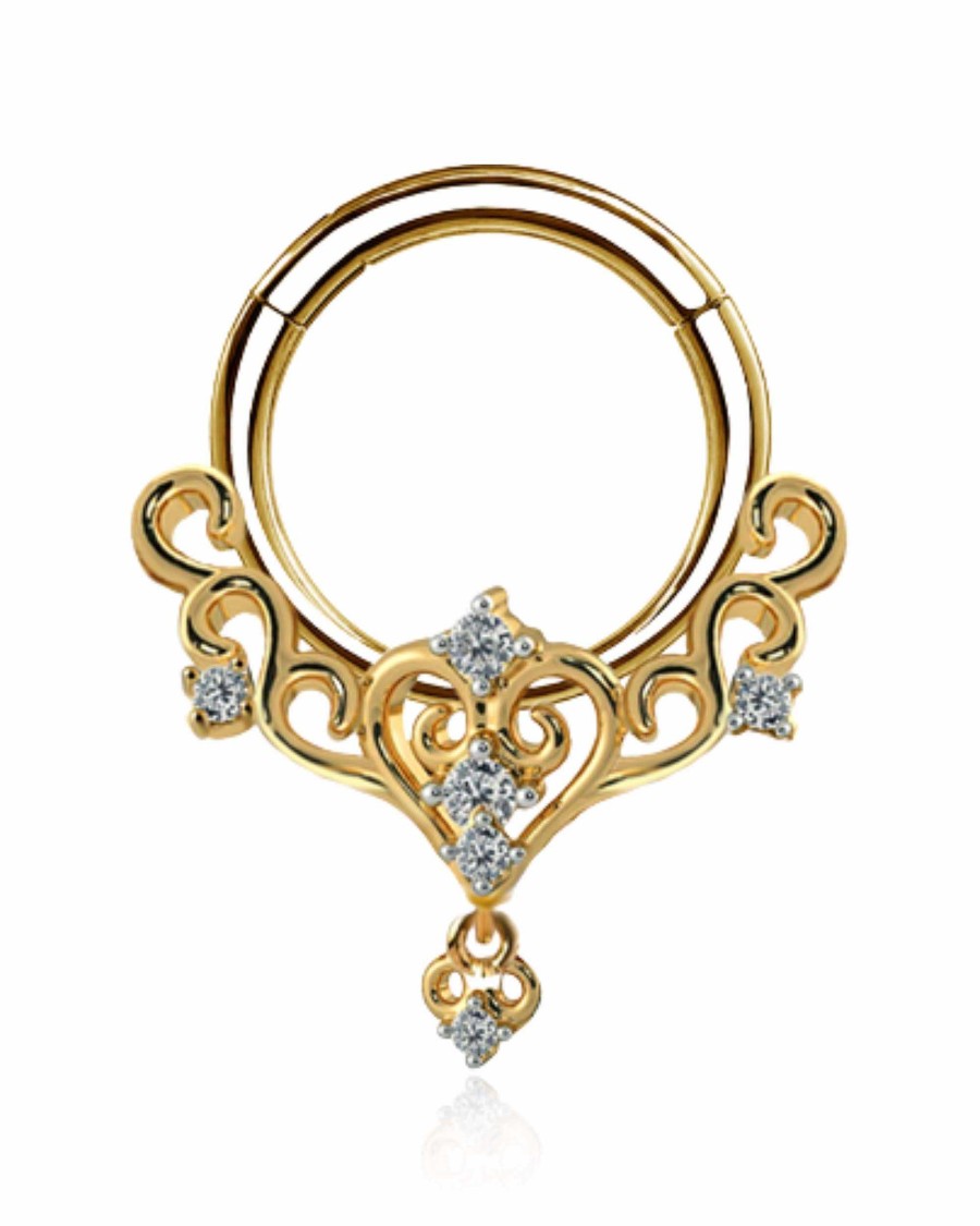 Hoops Impuria Jewelry | Sapphira Crystal Daith Ear Piercing Ring Hoop Clicker Gold - 1 Piece