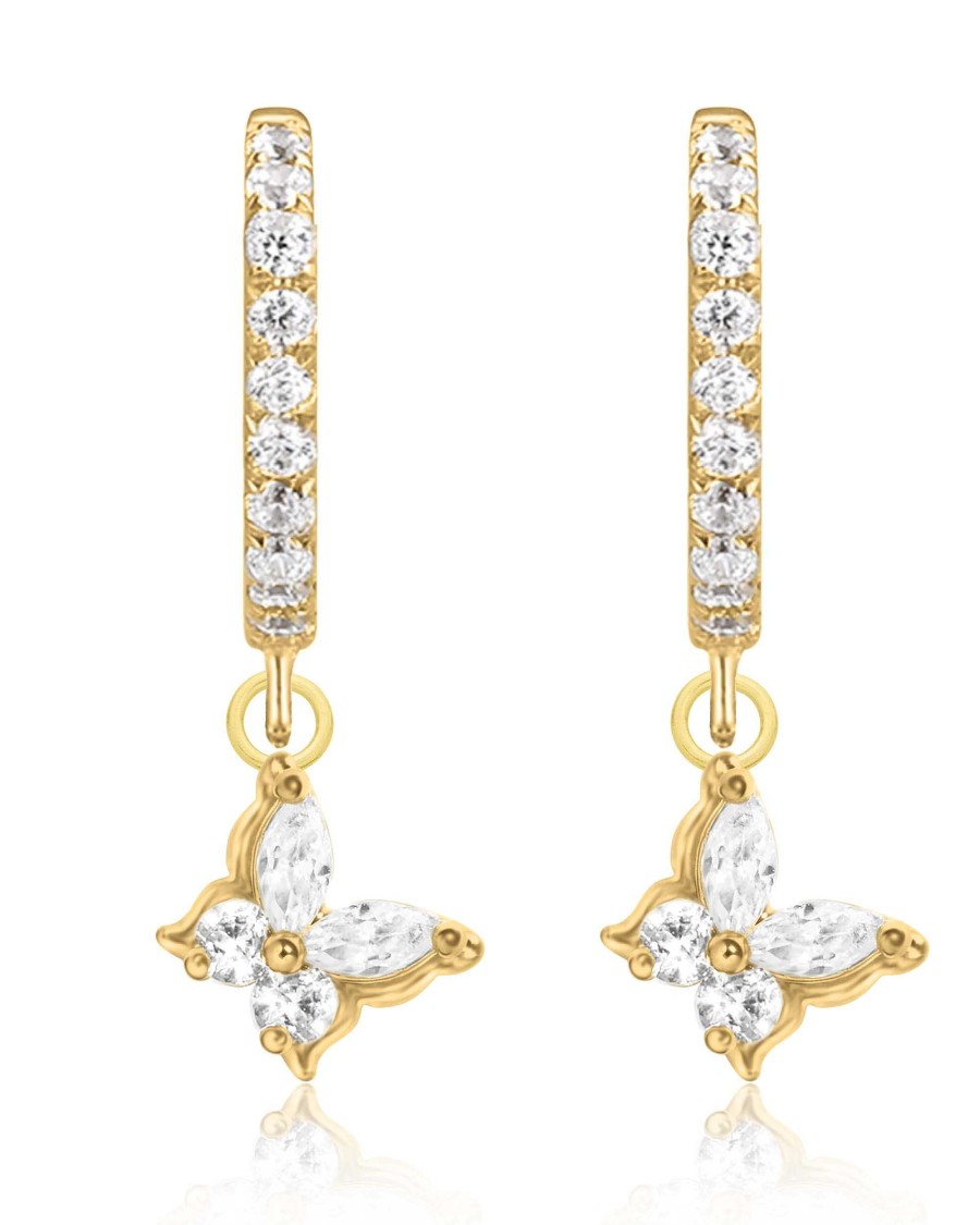 Hoops Impuria Jewelry | Psyche Butterfly Dangle Crystal Pave Eternity Hoop Huggie Earrings