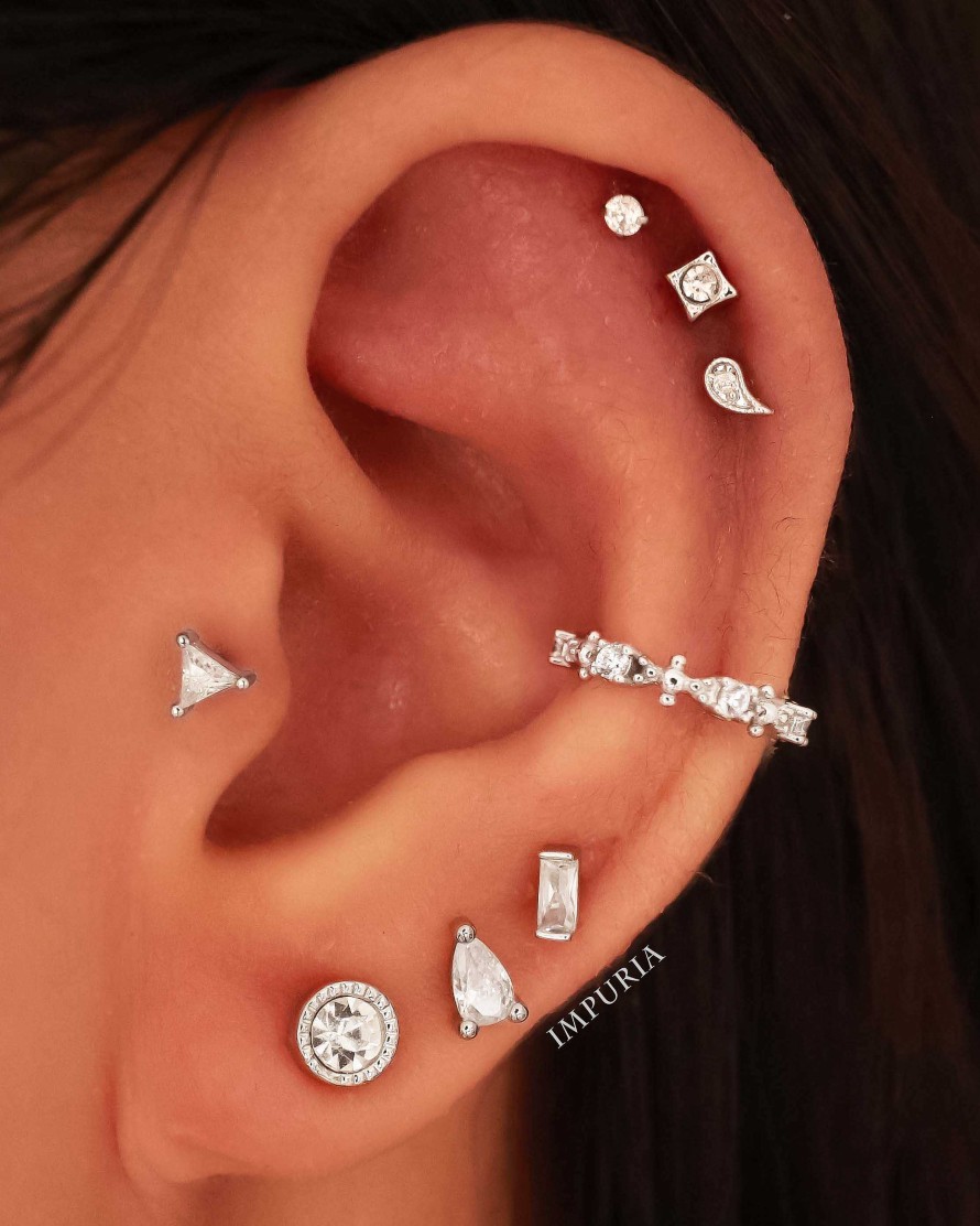 Studs Impuria Jewelry | Carree Square Crystal Ear Piercing Earring Stud Set