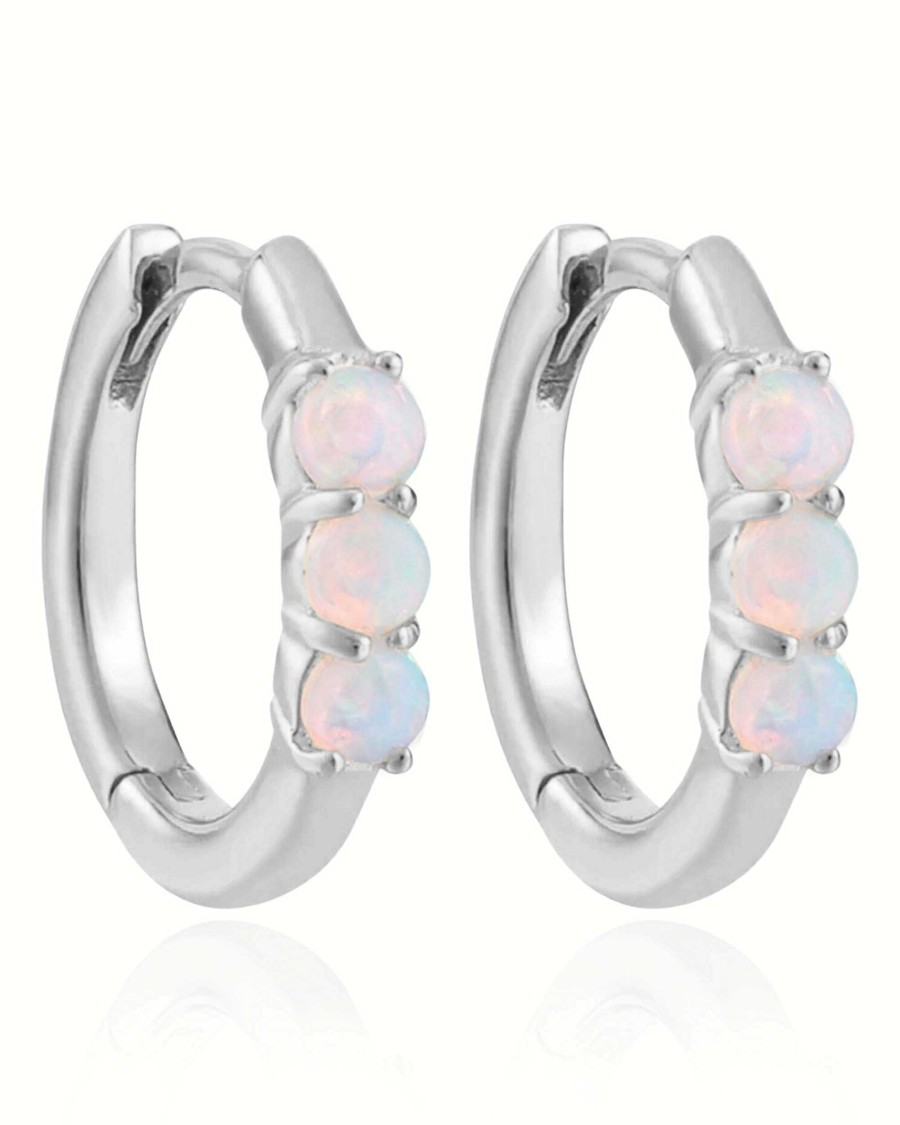 Hoops Impuria Jewelry | Mystic Triple Opal Polished Eternity Hoop Huggie Earrings