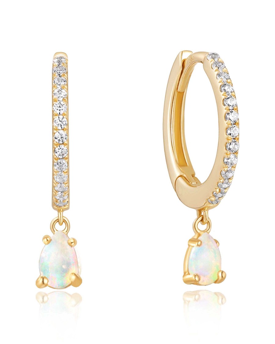 Hoops Impuria Jewelry | Dreamscape Opal Dangle Pave Hoop Huggie Earrings