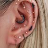 Hoop Clickers Impuria Jewelry | Crown Double Blue Crystal Daith Ear Piercing Ring Hoop Clicker Gold - 1 Piece