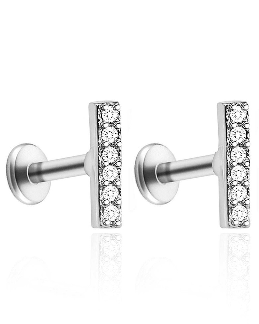 Studs Impuria Jewelry | Rae Minimal Crystal Bar Ear Piercing Earring Stud Set