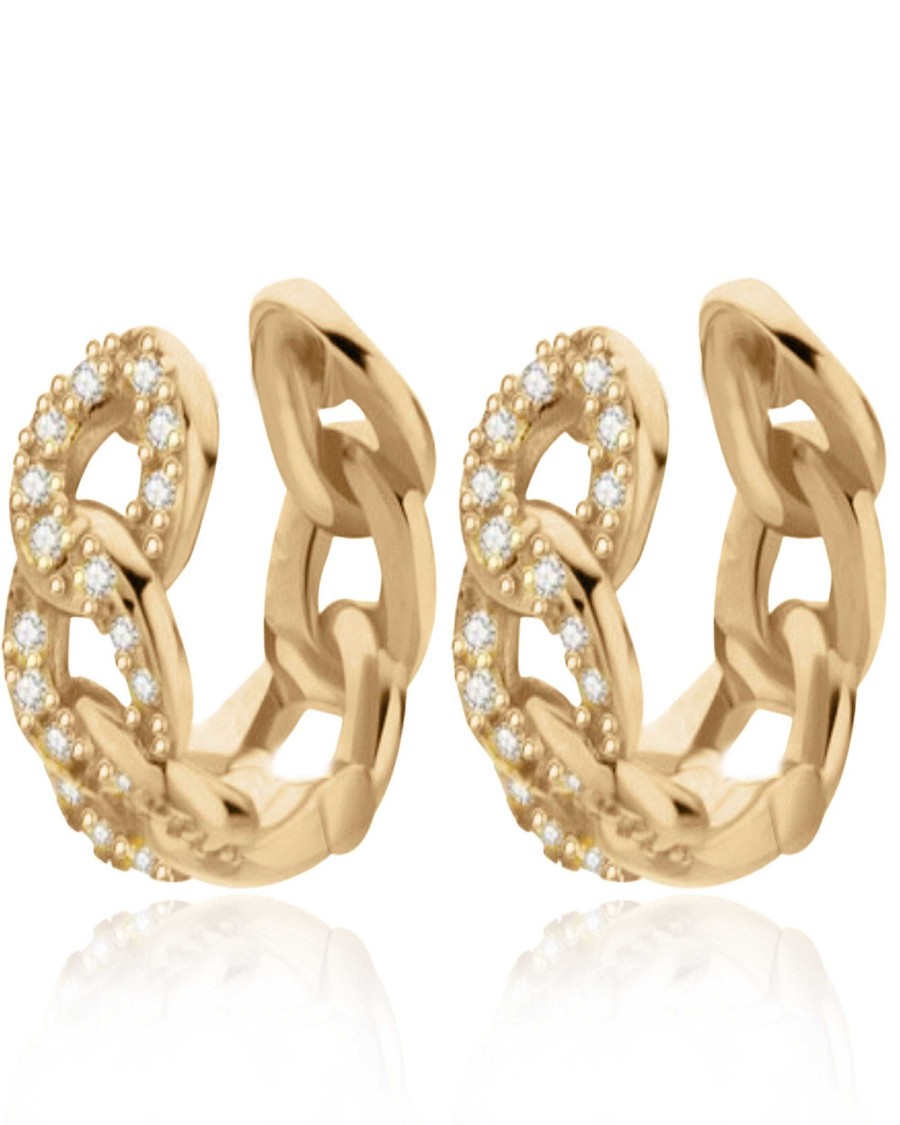 Ear Cuffs Impuria Jewelry | Missy Crystal Curb Chain Ear Cuff Earring Set Gold - 1 Pair