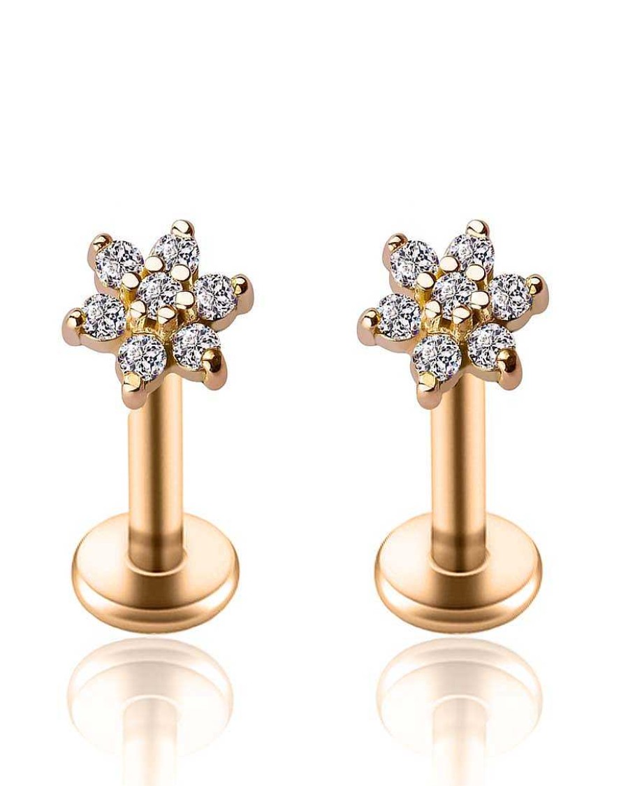 Flat Back Studs Impuria Jewelry | Miki Crystal Flower Ear Piercing Earring Stud Set