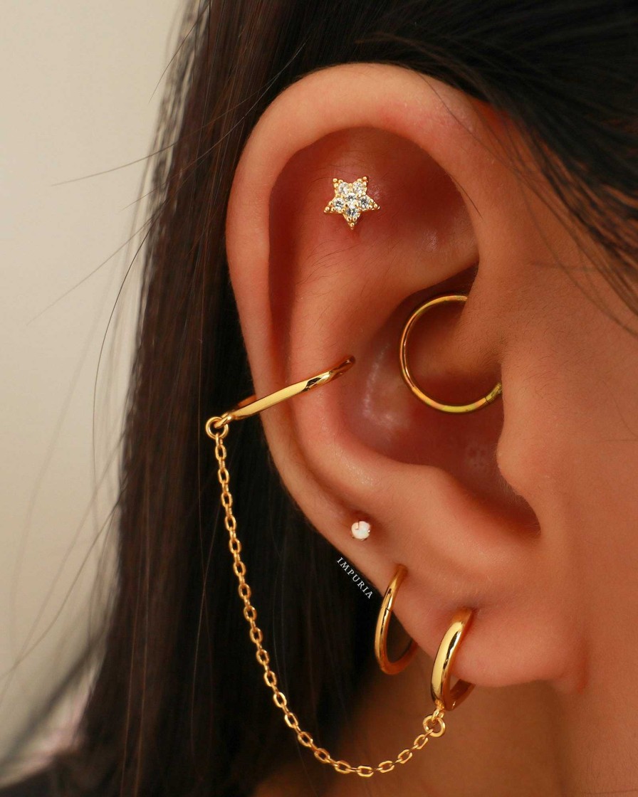 Ear Cuffs Impuria Jewelry | Joy Chain Ear Cuff Polished Hoop Huggie Earring Gold