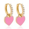 Huggie Earrings Impuria Jewelry | Sweetheart Enamel Heart Charm Drop Crystal Pave Eternity Hoop Huggie Earrings