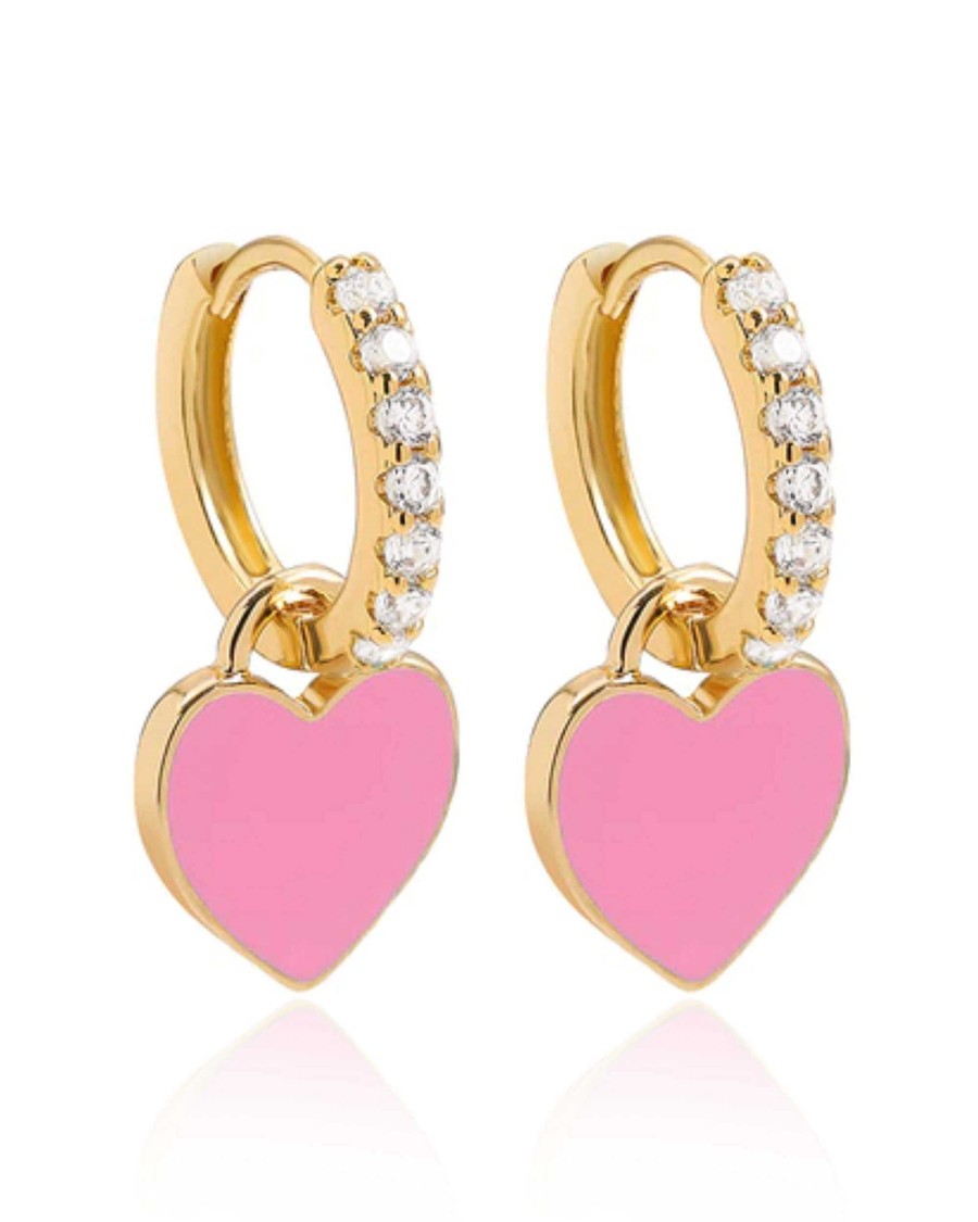 Huggie Earrings Impuria Jewelry | Sweetheart Enamel Heart Charm Drop Crystal Pave Eternity Hoop Huggie Earrings