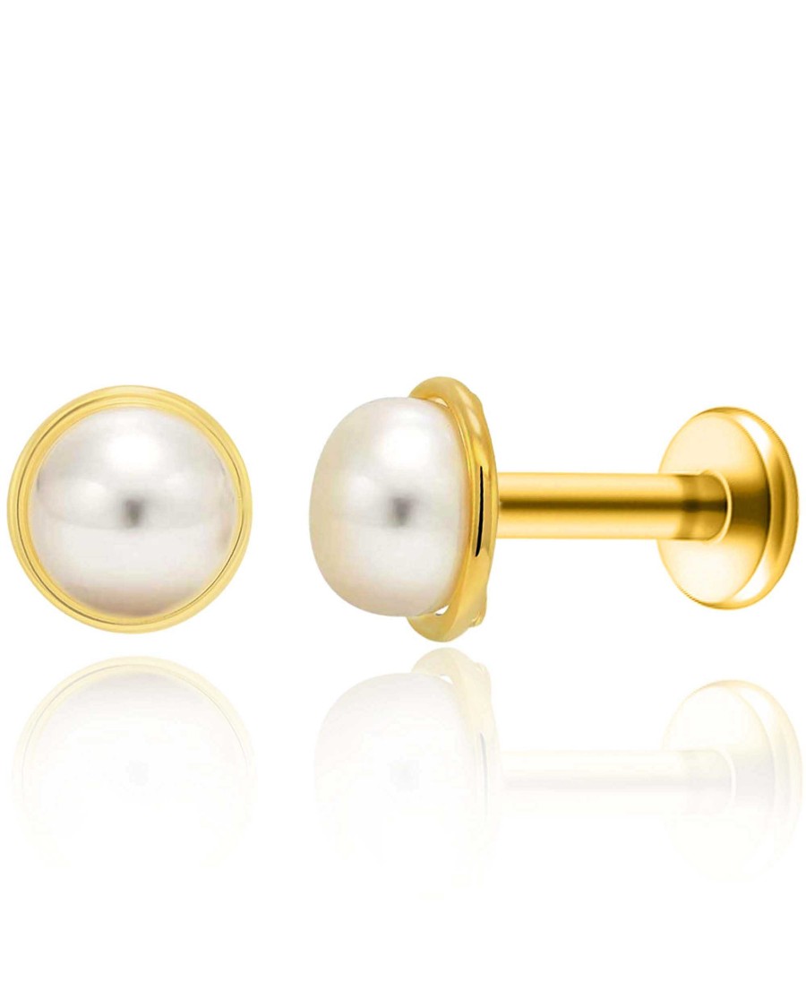 Studs Impuria Jewelry | Precieux Pearl Polished Ear Piercing Earring Stud Set Gold