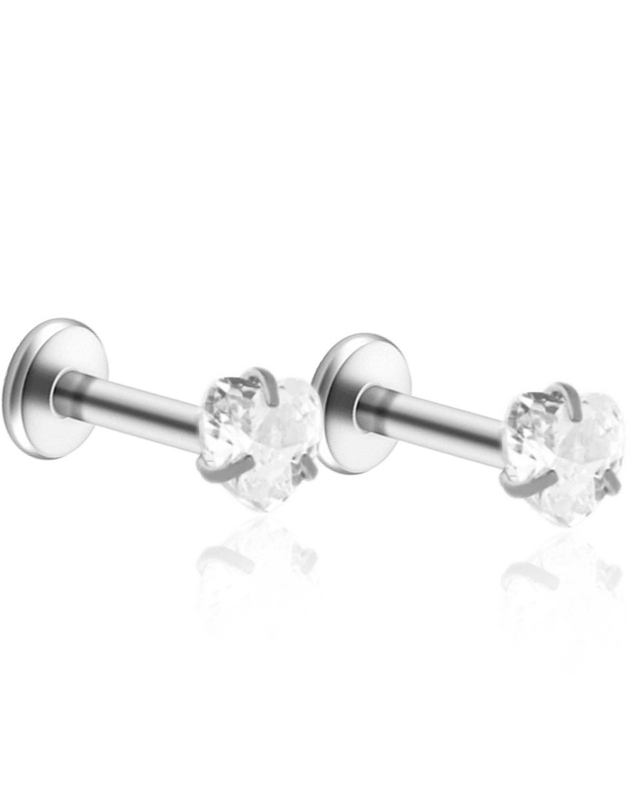 Flat Back Studs Impuria Jewelry | Coeur Crystal Heart Threaded Prong Ear Piercing Earring Stud Set