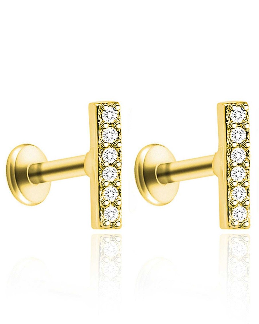 Flat Back Studs Impuria Jewelry | Rae Minimal Crystal Bar Ear Piercing Earring Stud Set