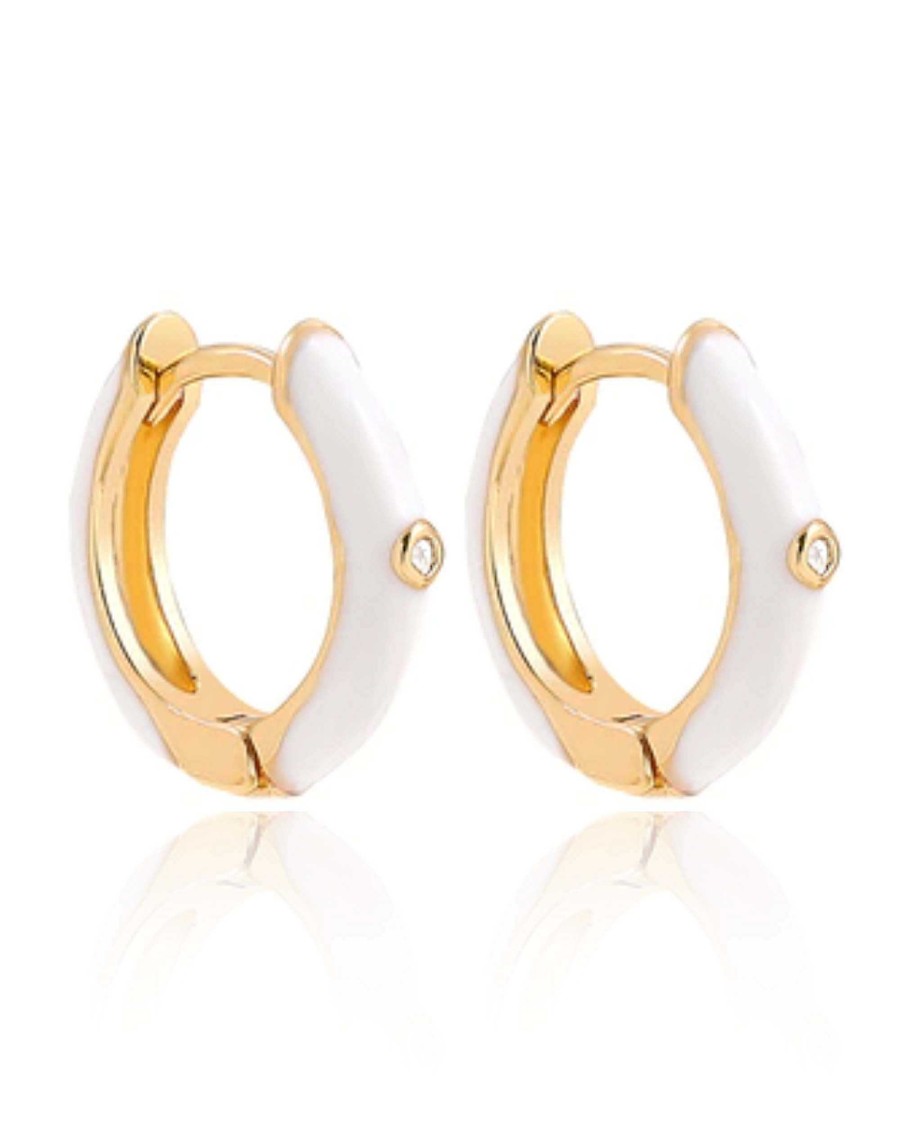 Hoops Impuria Jewelry | Laquer Crystal Bezel Enamel Hoop Huggie Earrings