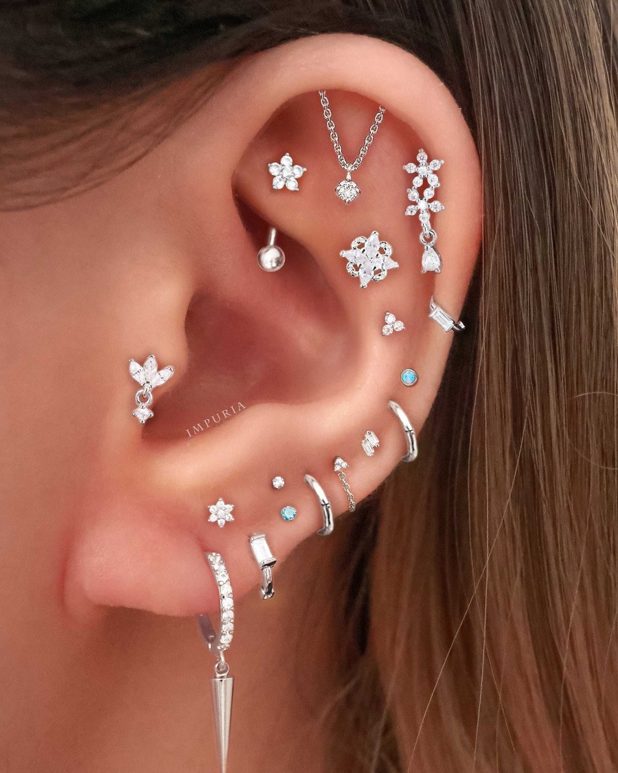 Studs Impuria Jewelry | Oasis Marquise Lotus Crystal Drop Ear Piercing Earring Stud Silver - 1 Piece