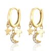 Hoops Impuria Jewelry | Cassiopeia Moon Star Cross Trio Charm Drop Polished Hoop Huggie Earrings Gold