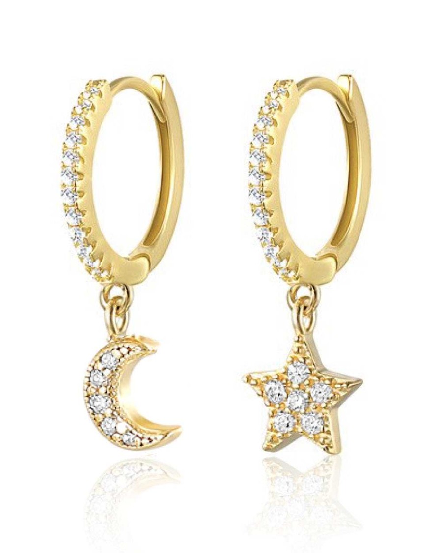 Hoops Impuria Jewelry | Alpha Moon Star Charm Drop Crystal Pave Eternity Hoop Huggie Earrings