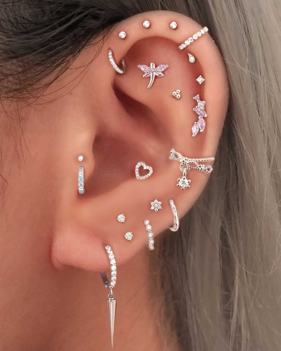 Flat Back Studs Impuria Jewelry | Blush Pink Crystal Leaf Garland Ear Piercing Earring Stud Silver - 1 Piece