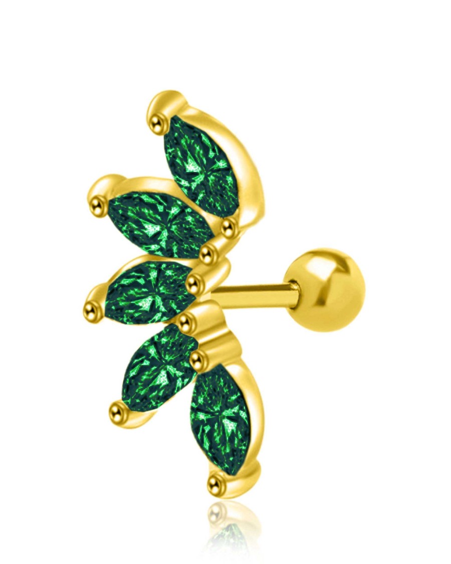 Studs Impuria Jewelry | Mint Emerald Marquise Crystal Leaf Ear Piercing Earring Stud Gold - 1 Piece