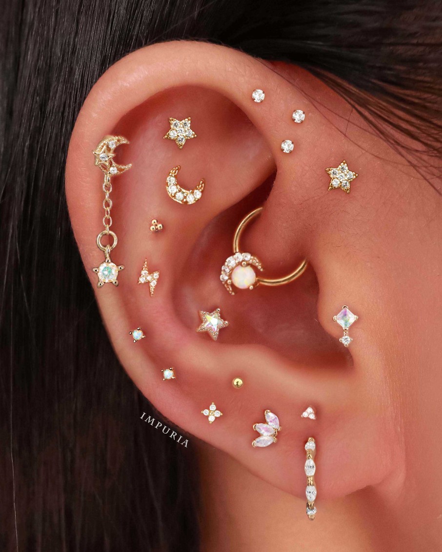 Flat Back Studs Impuria Jewelry | Solar Aurora Borealis Crystal Star Ear Piercing Earring Stud Gold - 1 Piece