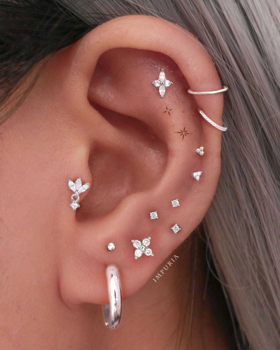 Studs Impuria Jewelry | Oasis Marquise Lotus Crystal Drop Ear Piercing Earring Stud Silver - 1 Piece