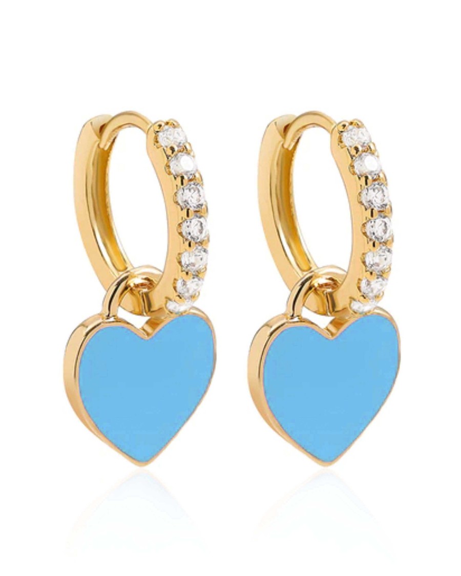 Hoops Impuria Jewelry | Sweetheart Enamel Heart Charm Drop Crystal Pave Eternity Hoop Huggie Earrings