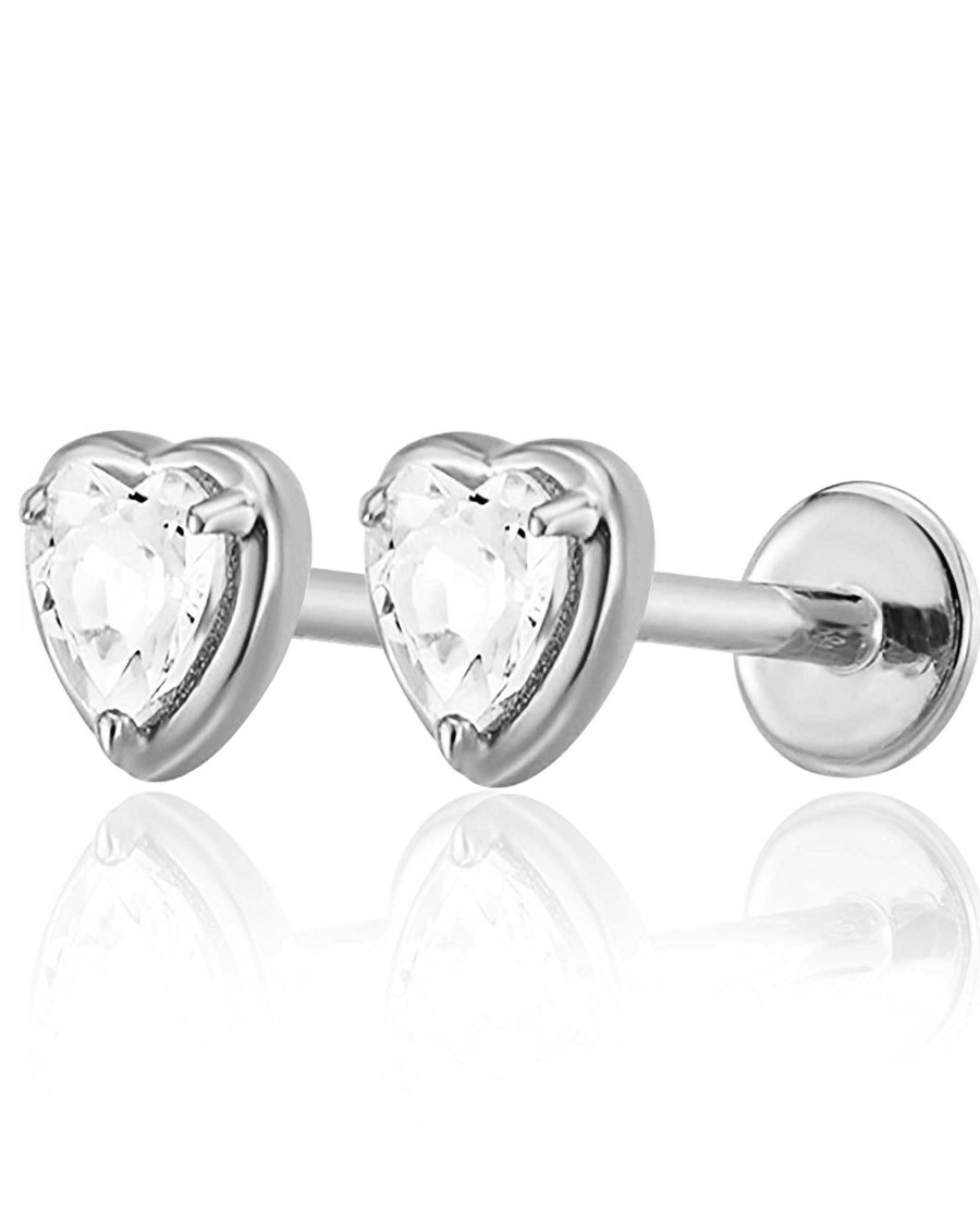 Flat Back Studs Impuria Jewelry | Desire Crystal Heart Ear Piercing Earring Stud Set