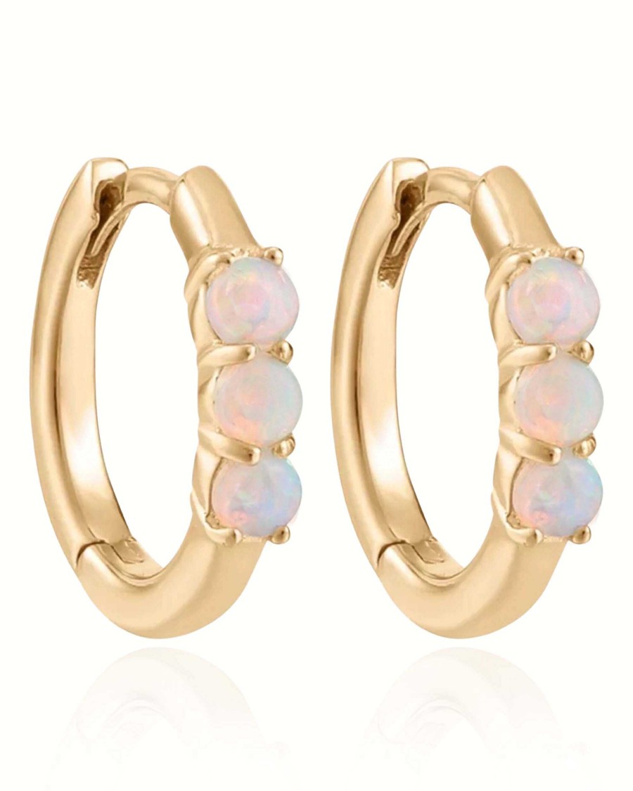 Huggie Earrings Impuria Jewelry | Mystic Triple Opal Polished Eternity Hoop Huggie Earrings