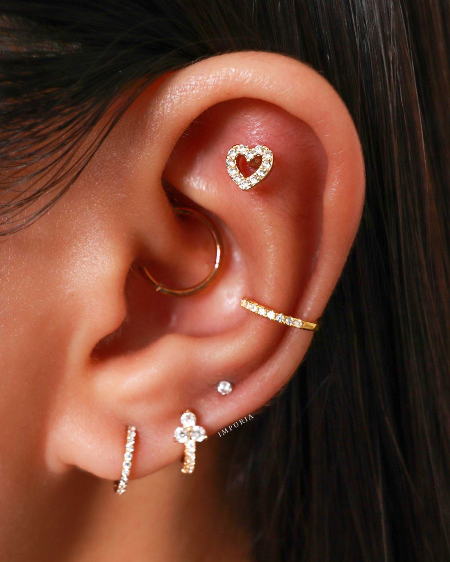 Studs Impuria Jewelry | Amor Crystal Heart Ear Piercing Earring Stud Set